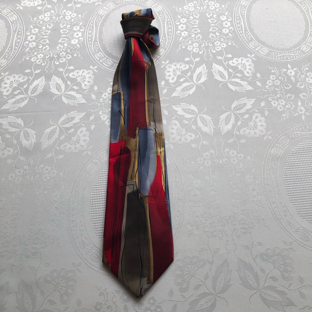 J. Garcia Collection Thirty-Two Hand-Hold Red Multicolored Silk Tie Men’s OSFM